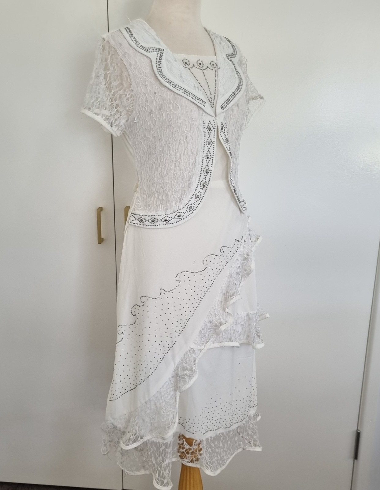 Women’s White Western Dress rhinestone crochet Vegas bride layered Dolly Parton