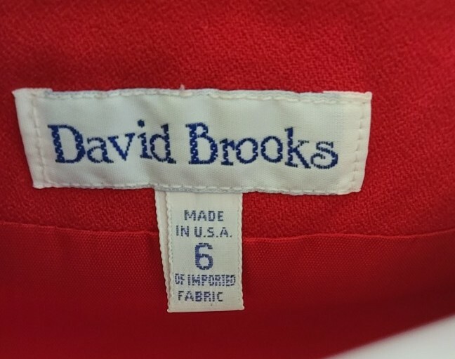 Vtg David Brooks Womens Red Blazer Jacket Velvet Trim Sz 6 Made In USA