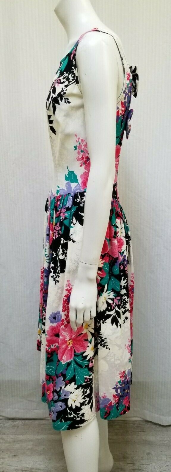 Vintage 80/90s EBER San Francisco Floral Double Bow Back Dress – Size XS/S – EUC
