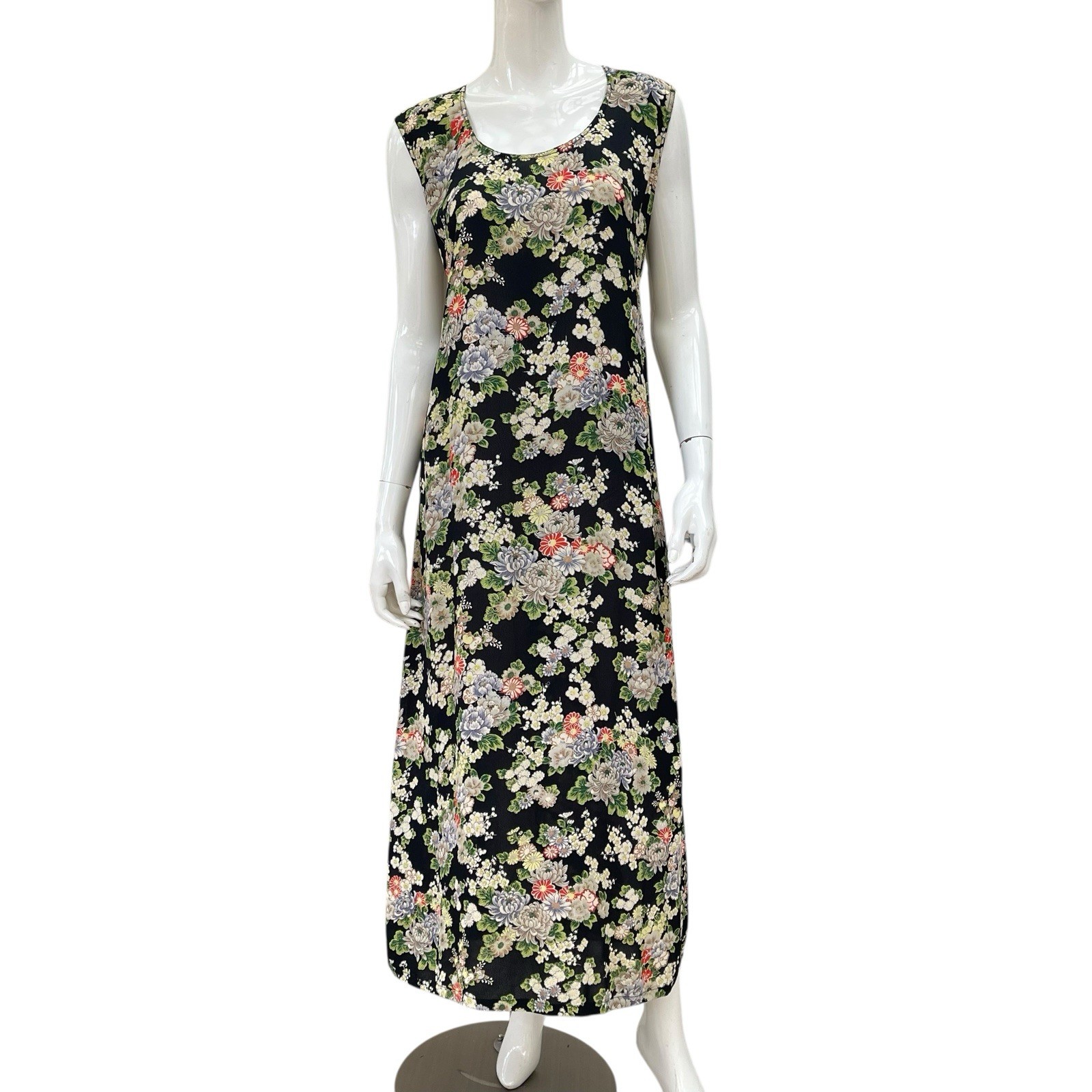 Vintage 90’s Rayon Sheath Maxi Dress Chrysanthemum Print French Connection, M