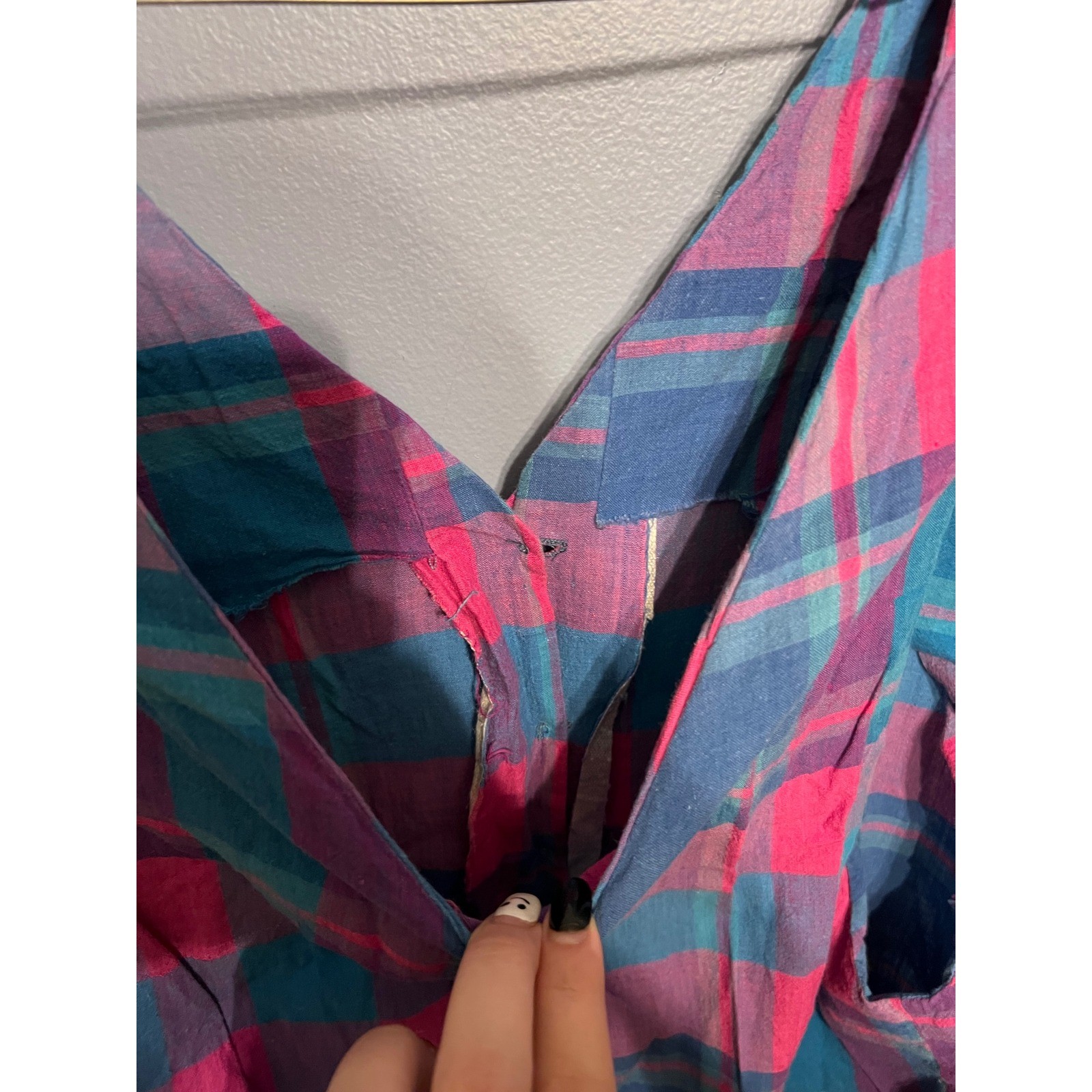 Vintage Unbranded Handmade Women’s Jumper Dress Pink Blue Plaid Country No Tags