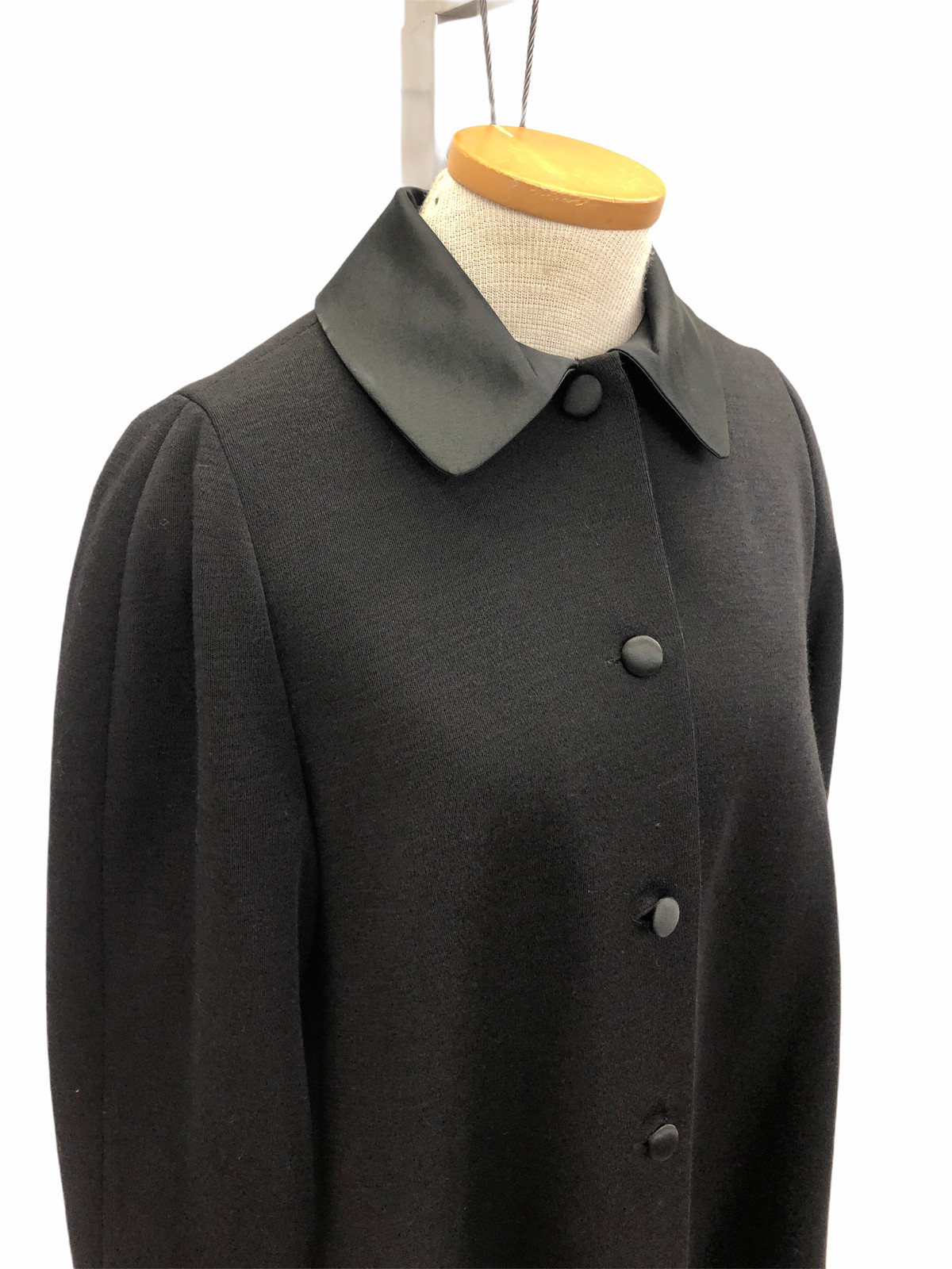 Vintage VTG 80s Mr Beene Geoffrey Beene Black Wool Silk Long Sleeve Swing Dress