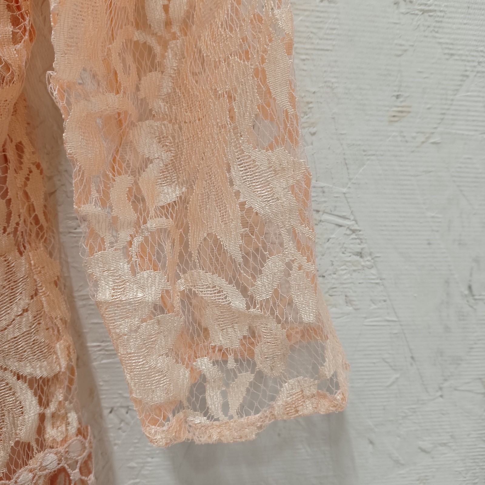 Vintage David Rose lace dress pinkNude long sleeve tassle trim Midi 18W