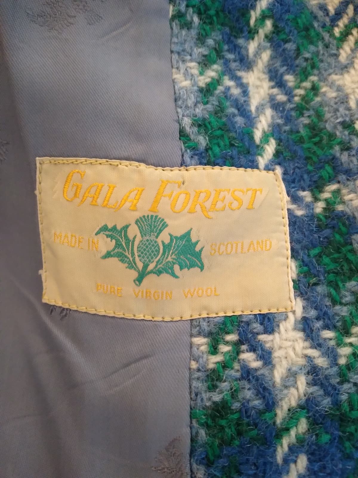 TALBOTS Vintage 60’s Heavy Tweed Wool Coat Lined Scottish Green Blue XS S M 70’s