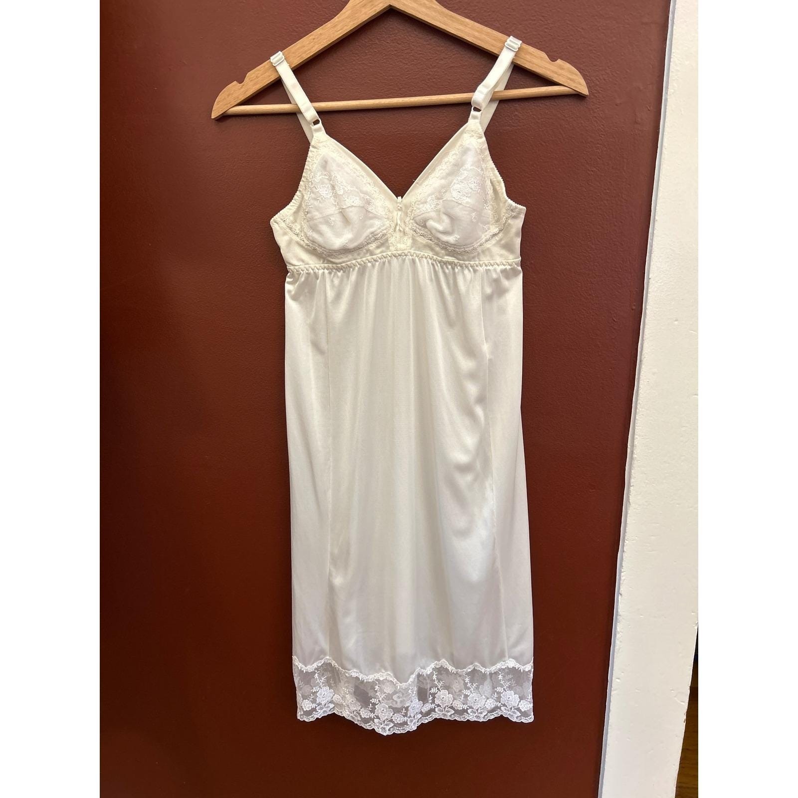 Vintage Japanese Built in Bra Full Slip Dress Coquette Romantic Cottagecore Lace
