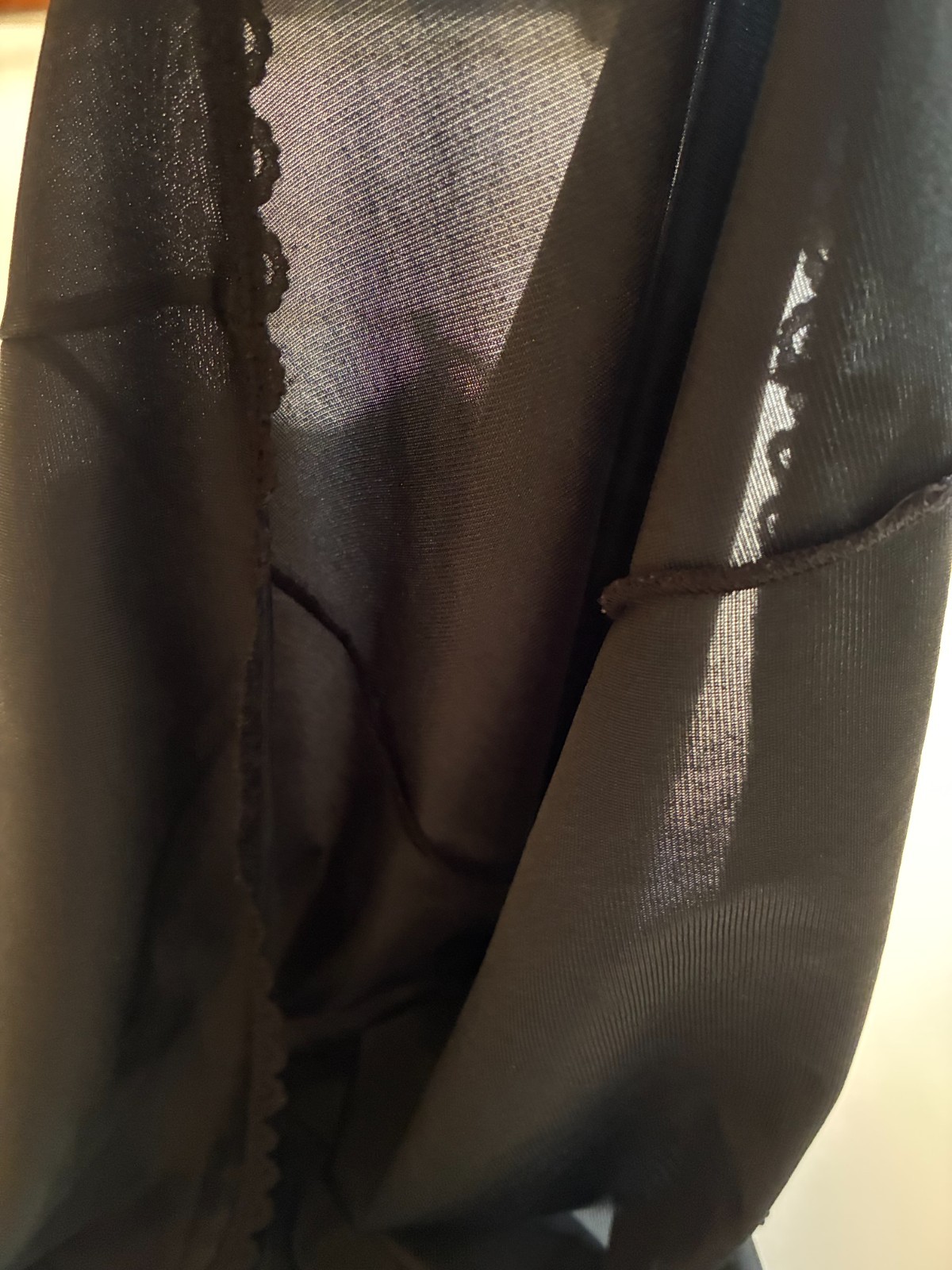 Vintage Black FULL SLIP Dress MEDIUM Gothic Flowy A-line Shift Scalloped TRIM