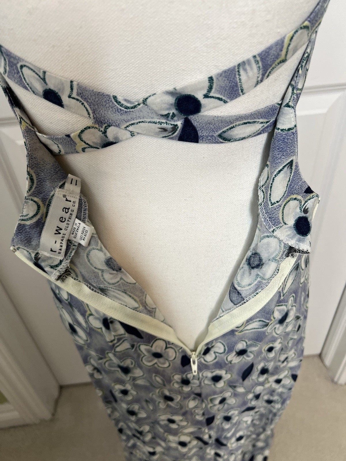 VTG 90’s Y2K R-Wear Rampage Maxi Dress Open Back Blue Floral Hippie Retro 11