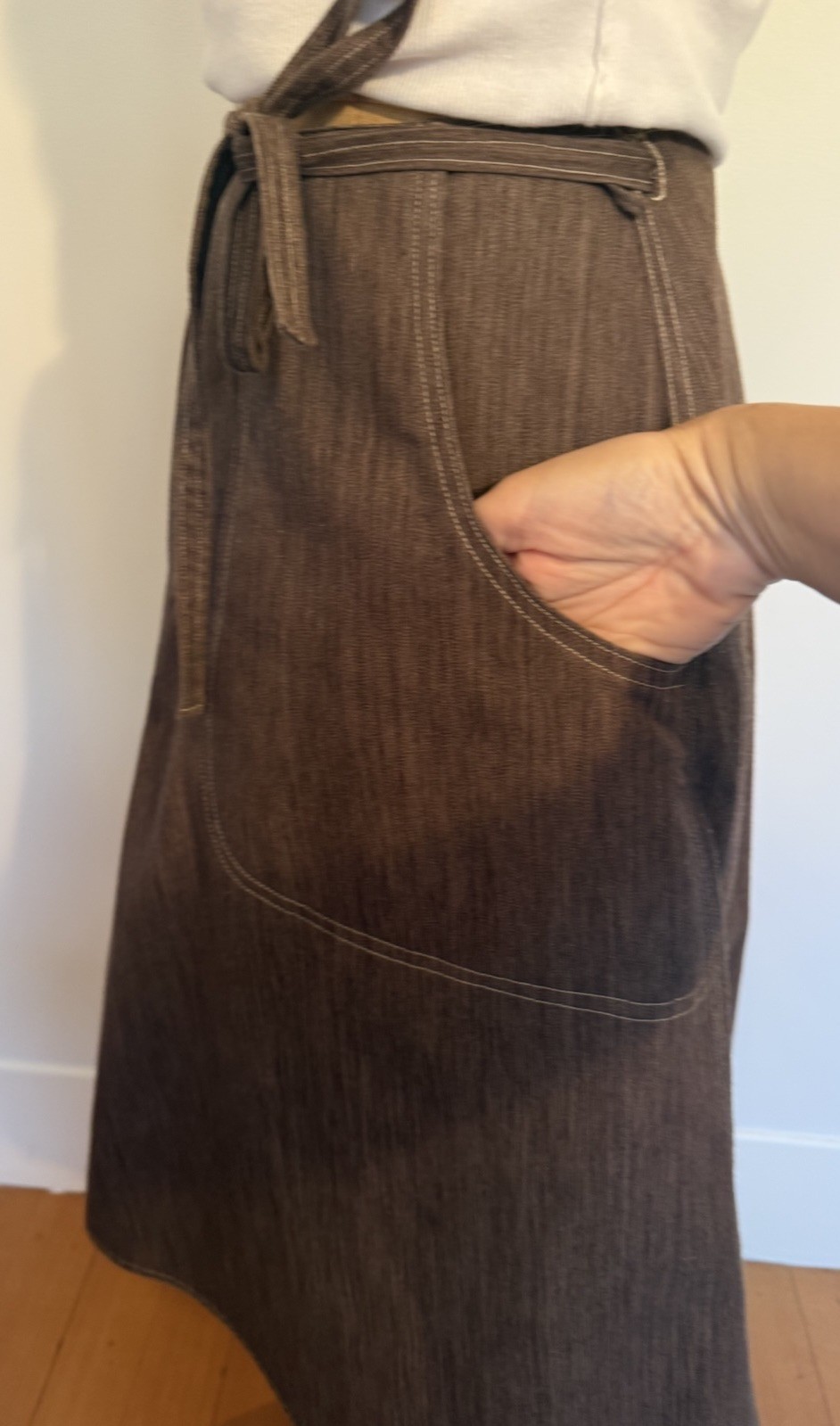 Vintage 70’s A-Line Midi Wrap Utility Skirt Patch Pocket Contrast Stitch S/M