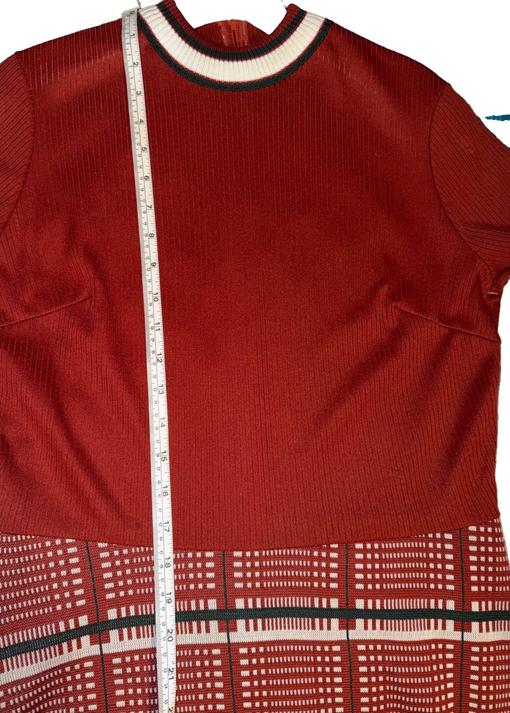 VTG 1970s Flomar Knits 2-Piece Dress & Cardigan Set Mod Geometric Knit Size L/16