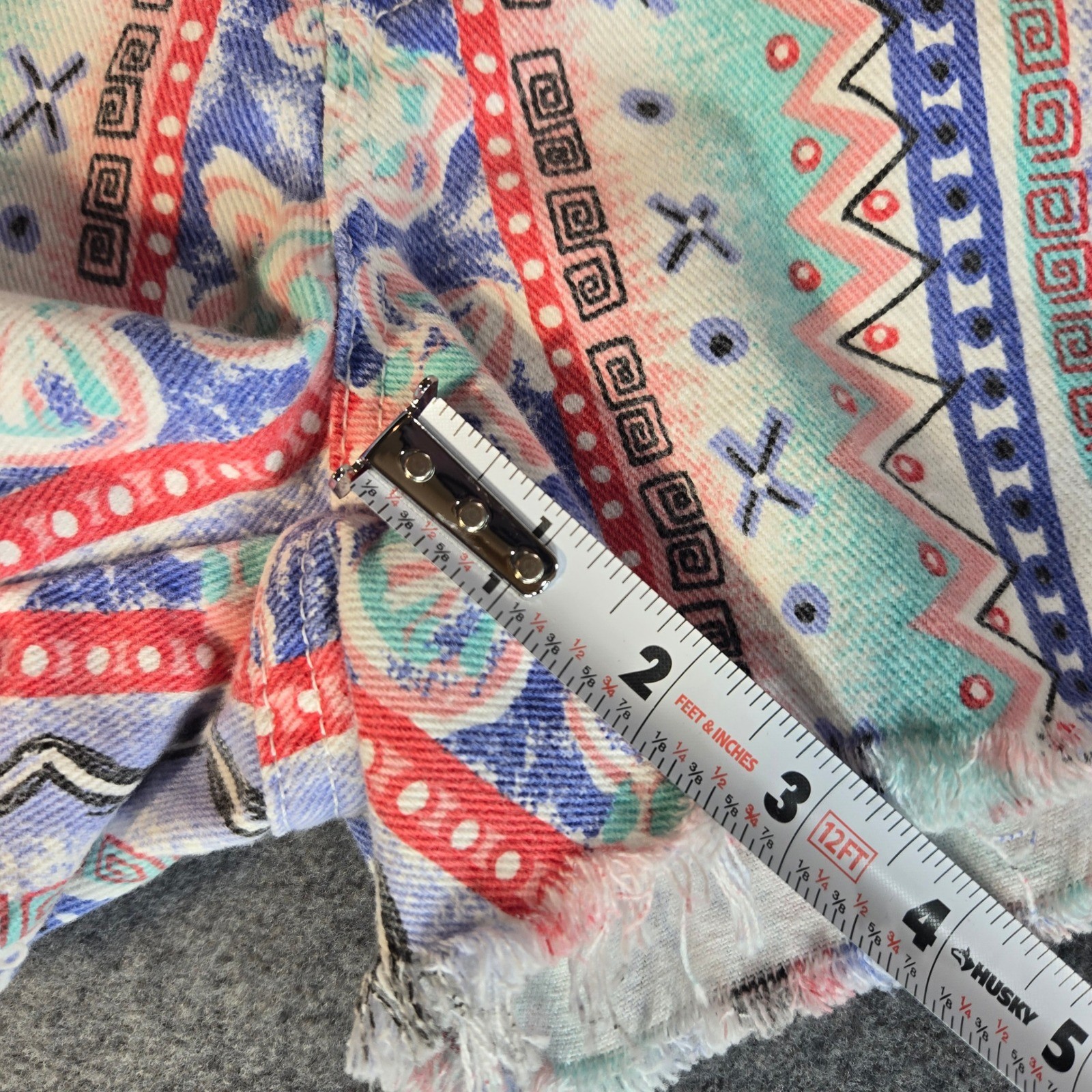 Vintage Mixed Blues 90s High Waist Tribal Print Denim Shorts Sz 5 Made in USA