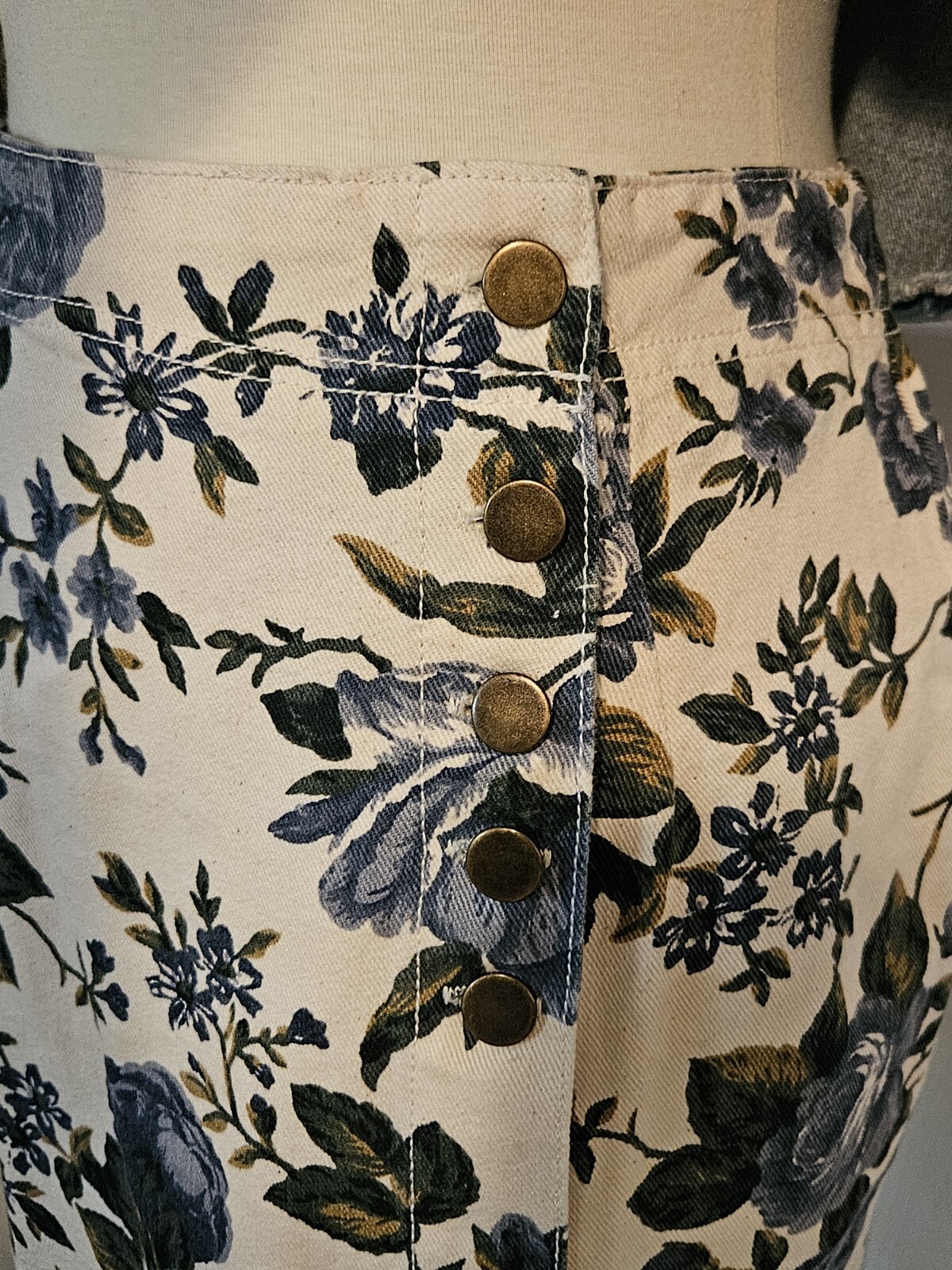 Vintage 90s Denim Skirt Vest Set Size Medium with White And Blue Florals