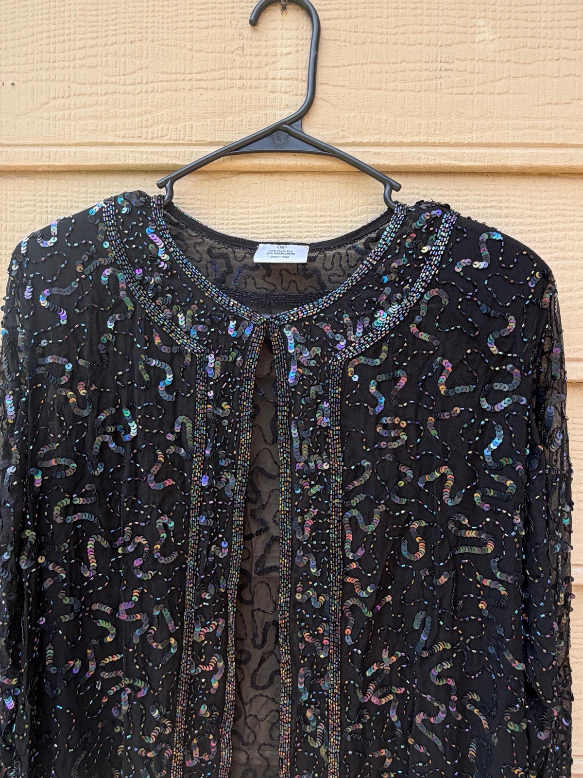 Black Silk Beaded Sequin Cardigan