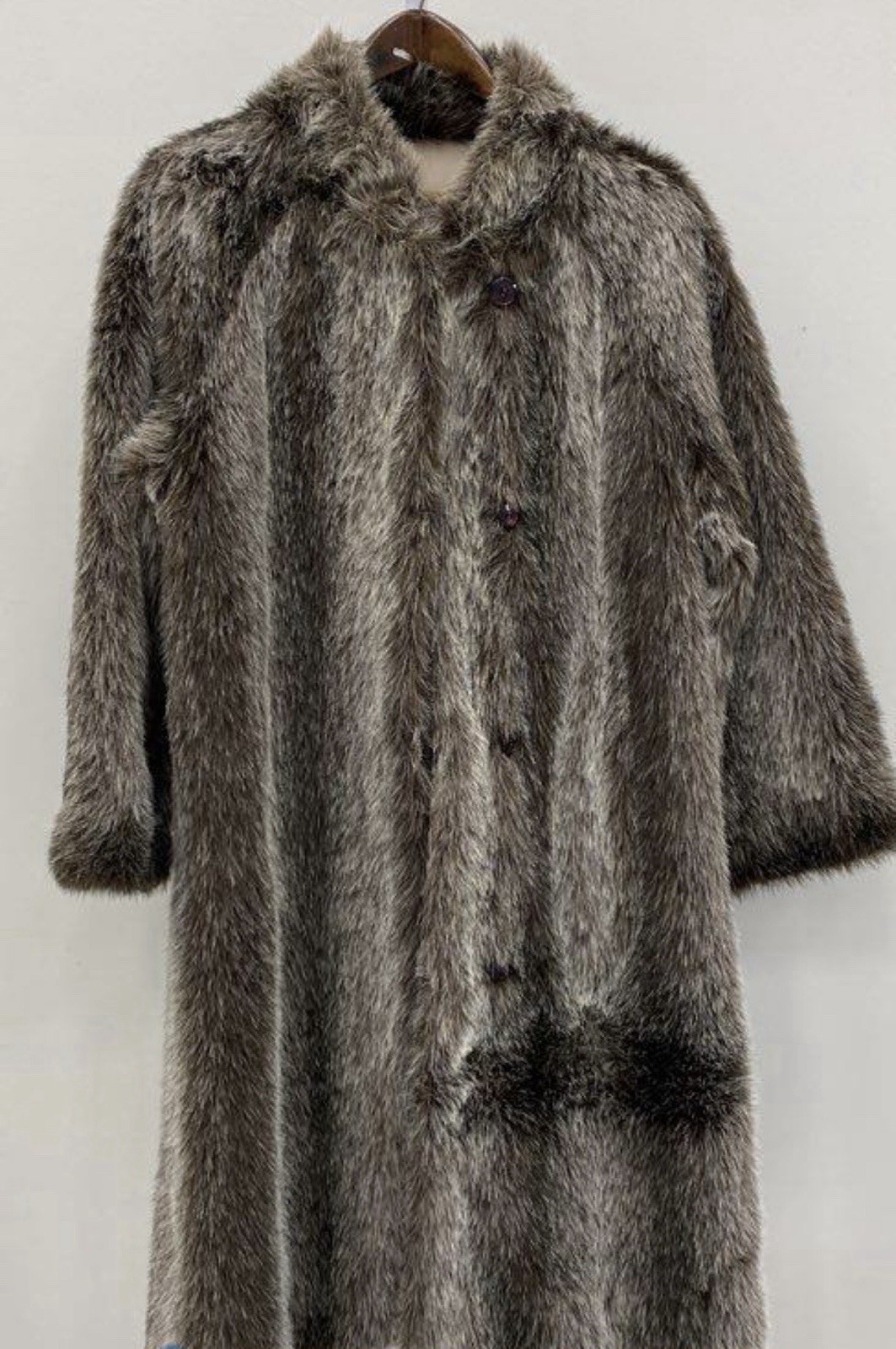 Vnt 70’s Reversible Faux Fur Coat Jackets Pockets Med Small 42w Raccoon 43L Gray