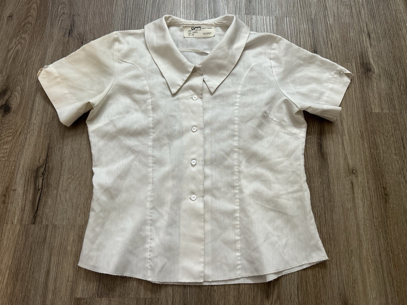 Vintage Angelica Brand White Button Up Collared Uniform Work Shirt Size 34 USA