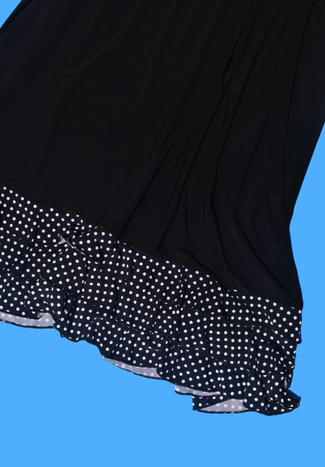 90s Vintage Black Sleeveless Drop Waist Dress with Polka Dot Tiered Hem