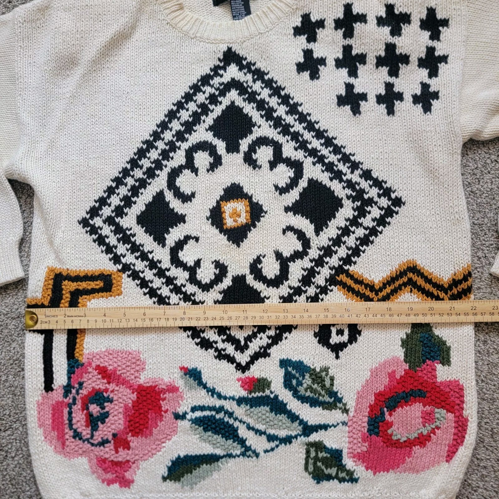 Vintage 80s Womens Work In Progress By Gladys Bagley Roses Sweater Size Large