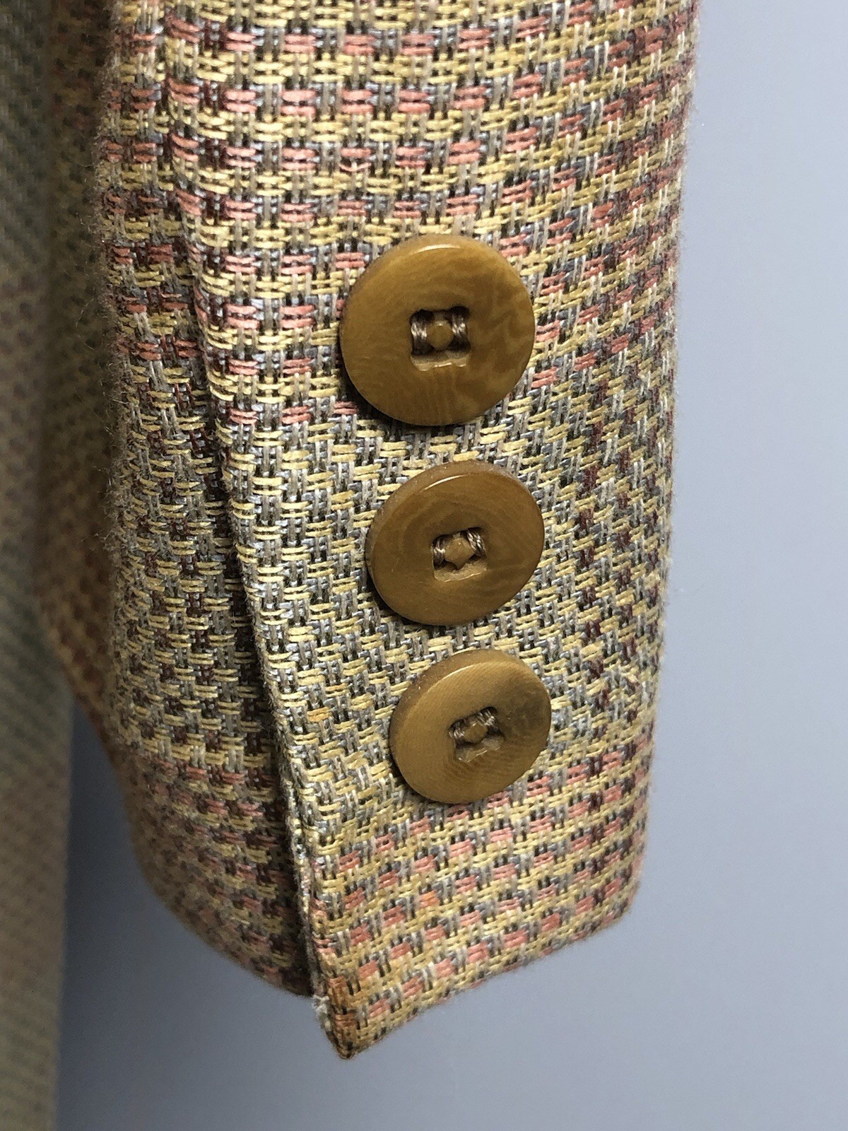 Vtg 80s Giorgio Armani Le Collezion Pink Blue Tan Plaid Long Blazer Italy 40 M