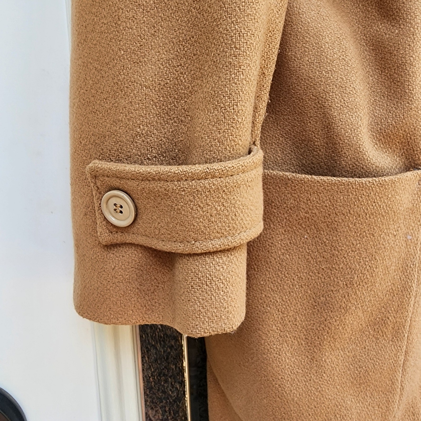 Style VI Ltd Sz XL Tan 100% Wool Long Line Duffle Pea Coat Vintage