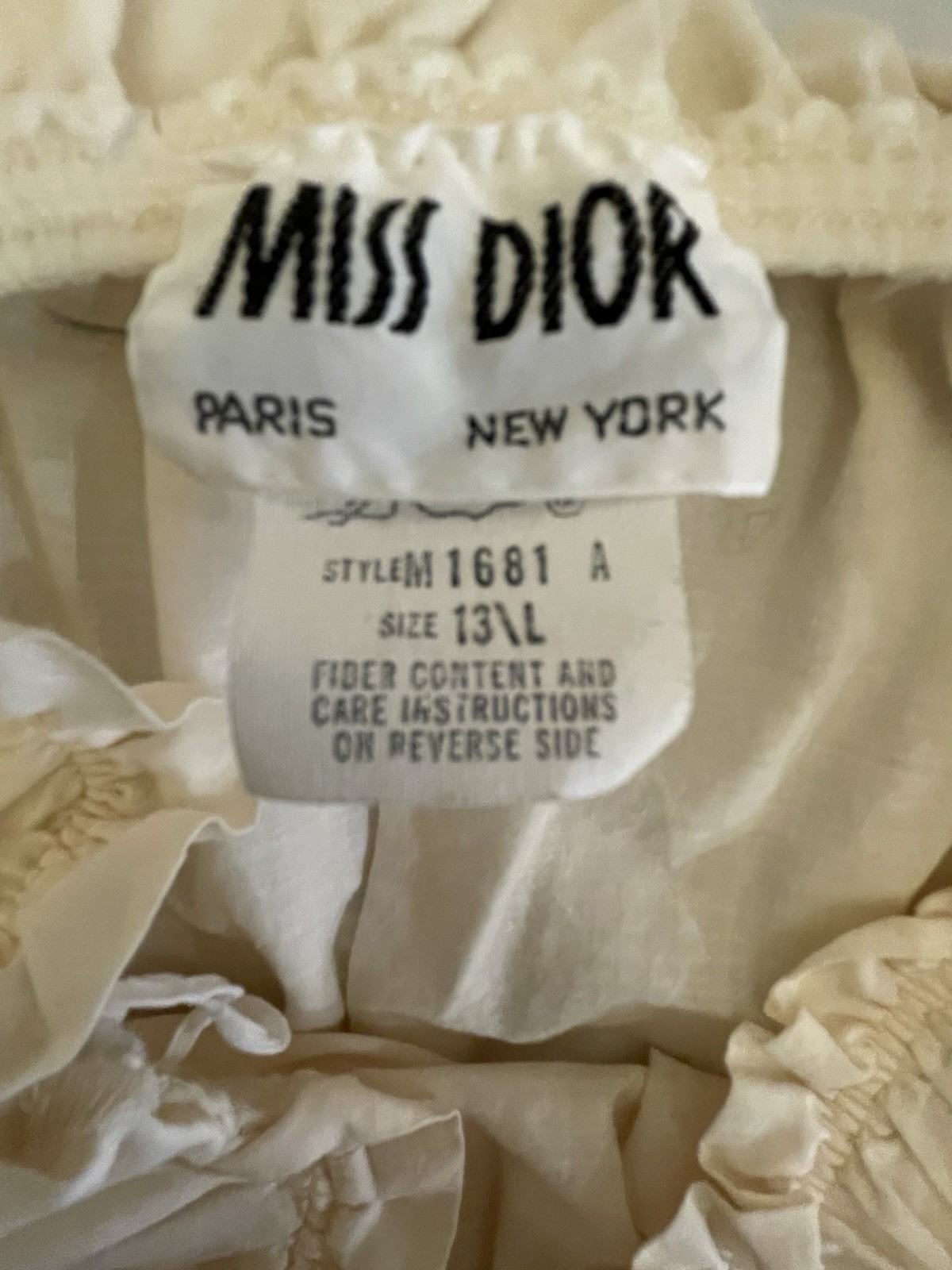 Vintage Miss Dior Jumpsuit Strapless Romper Size 13 Ivory Smocked Ruffles Boho