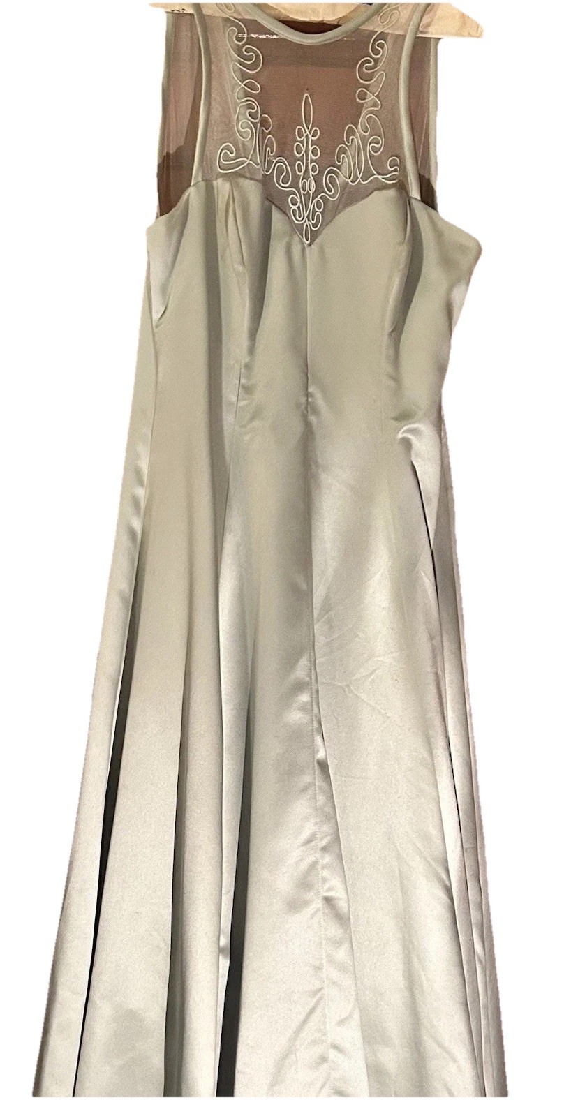 1990s Eve Of Milady Green Lace Halter Top Full Length Bridesmaid Dress Fit 12-14