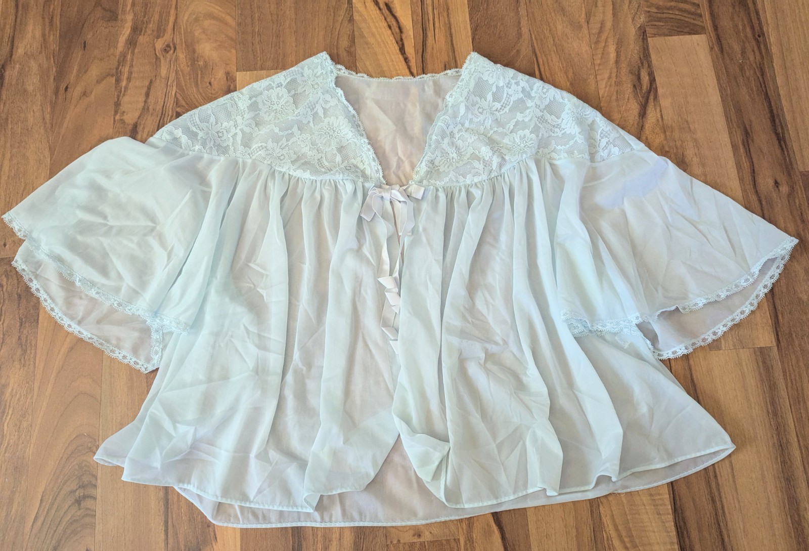 Vanity Fair Bed Jacket Sz M Babydoll Tricot Lace Feminine Fairy Core Vintage 60s