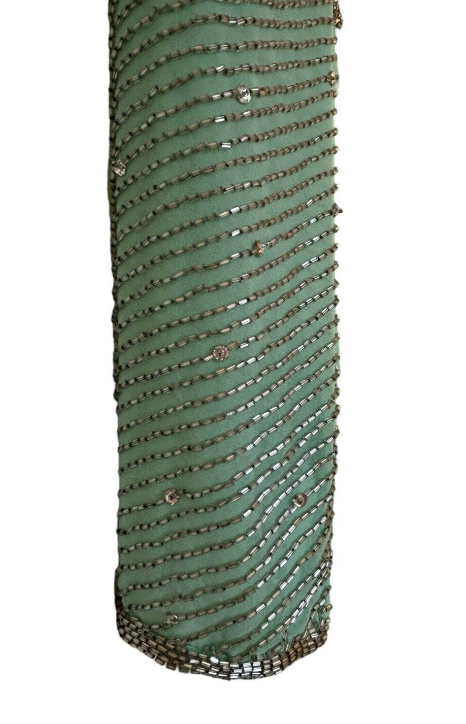 VTG 1960s Victoria Royal Ltd Gown Sz 6 Seafoam Green Beaded Rhinestones Lined