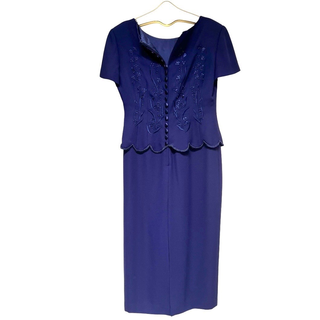 Vtg 90s Donna Morgan Peplum Dress 8P Mock Embroidered Beaded Mother of the Bride