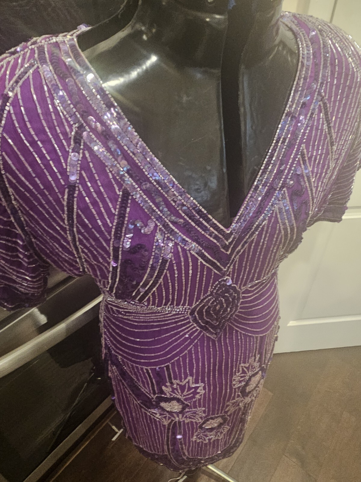 Vintage Carina Purple Beaded Sequin Backless Cocktail Dess Small…