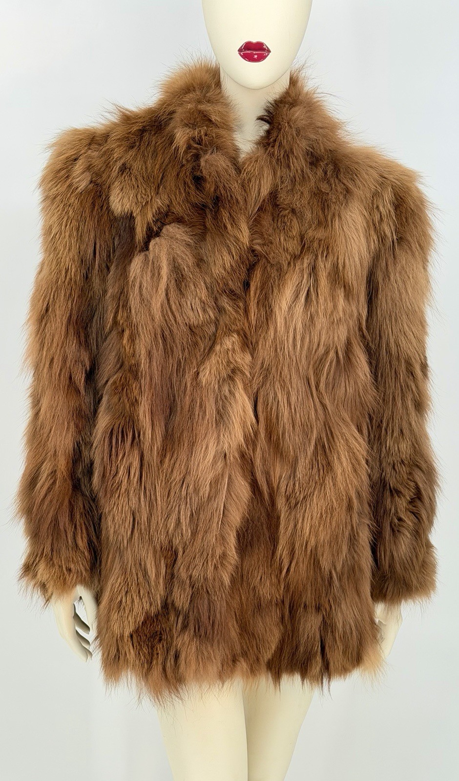 Vtg BASCO FOX FUR Woman’s Coat Luxurious Carmel Brown 80’s Glamour Sz M/L