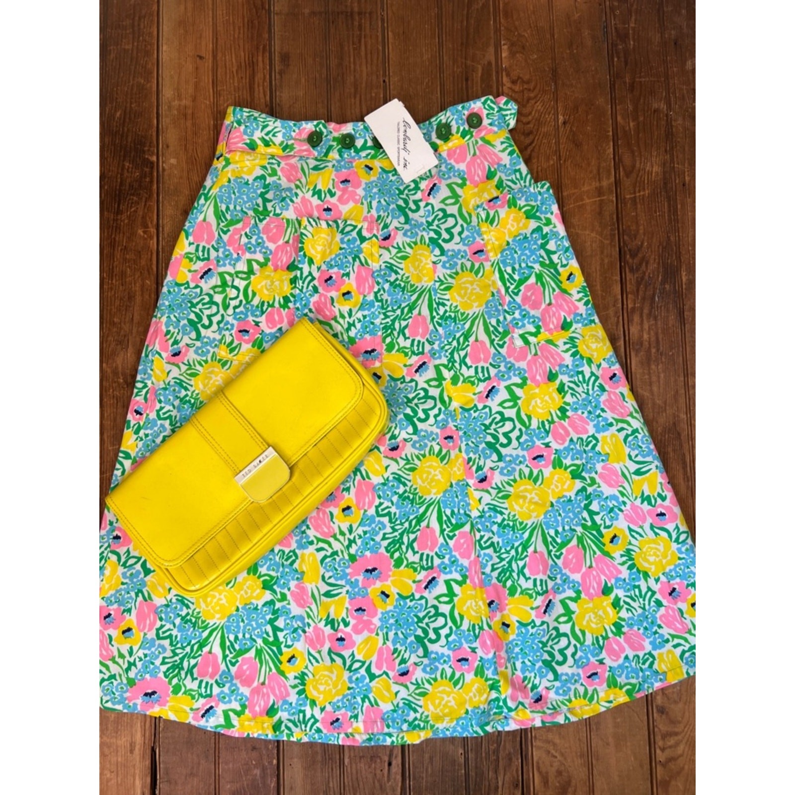 Vintage 1970s skirt by Lombardi floral wrap bright colored size small NWT New