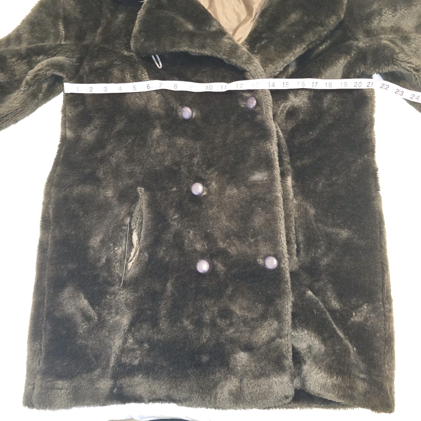 VTG Herman Kay Dark Brown Faux Fur Double Breasted Women’s Coat USA Distressed