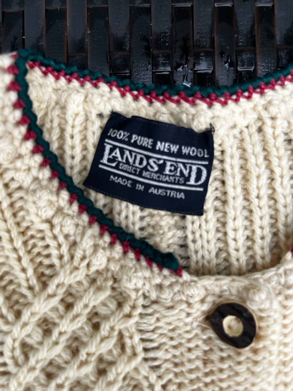 Vintage Lands’ End Ladies Cardigan Sweater 100% Pure New Wool Made in Austria