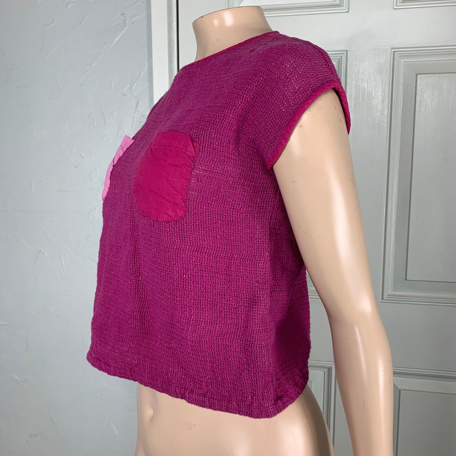 Vintage 70s Just Class Women’s Shirt India Top Cotton Woven Pockets Crop G3-13