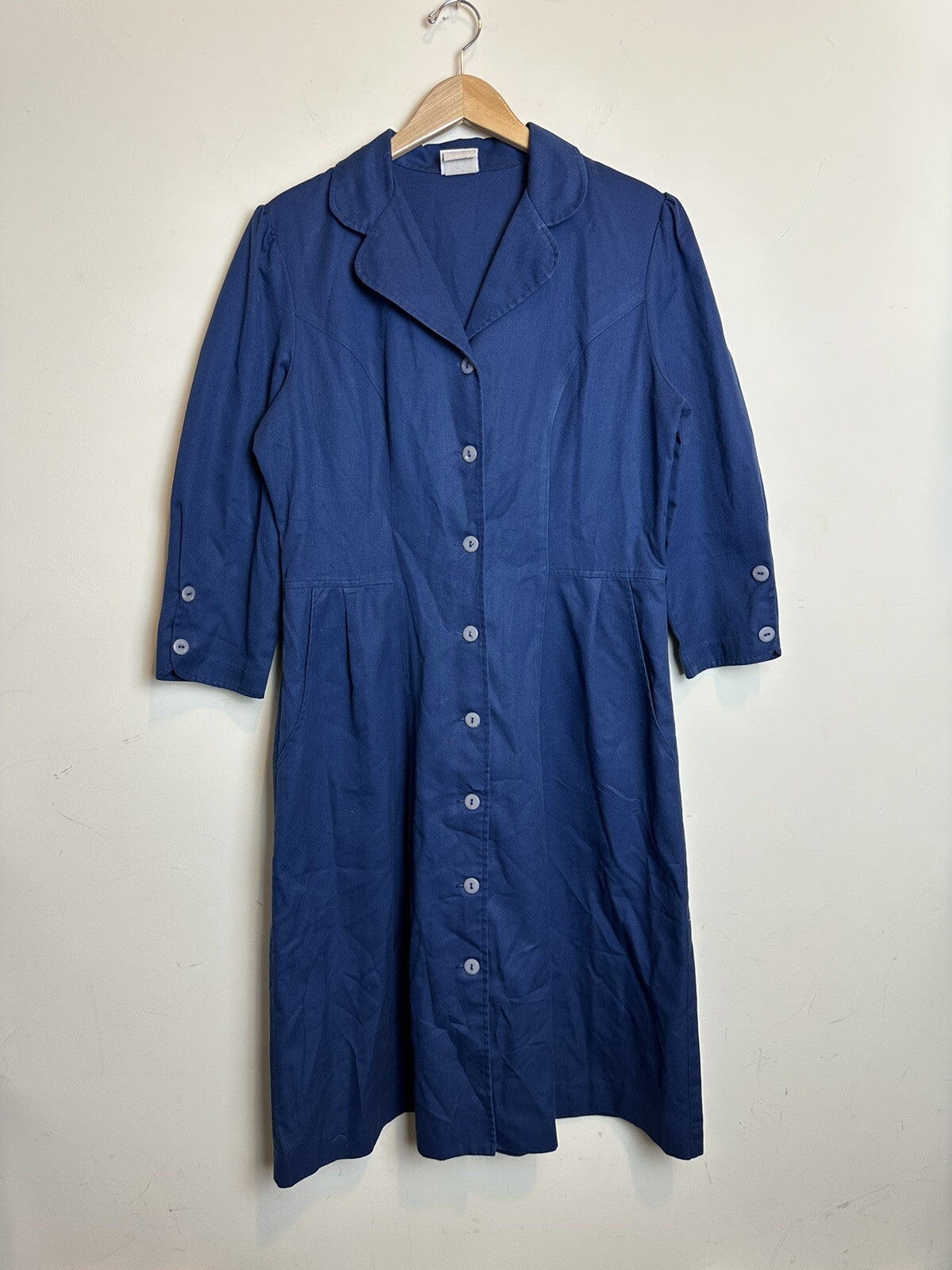 Vintage Action Line Women’s Nurses Dress Round Collar Button Up Padded Shoulders