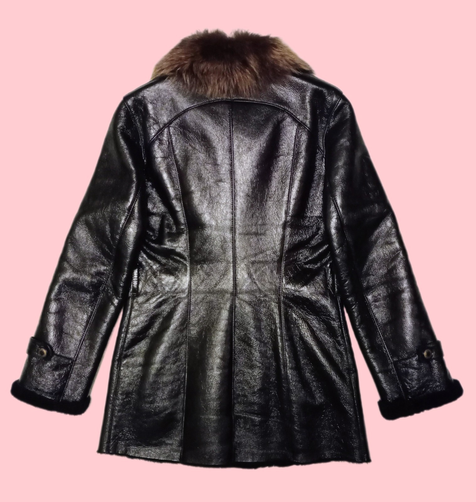 Vintage 00s Women’s Shearling Coat Black Patent Leather Toscana Fur Size L