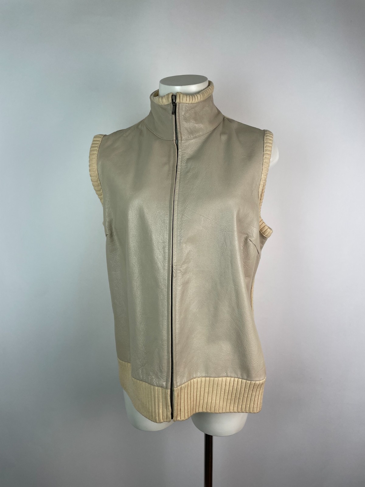 Y2K Vintage Banana Republic Beige Leather Ribbed Rayon Vest Jacket XL