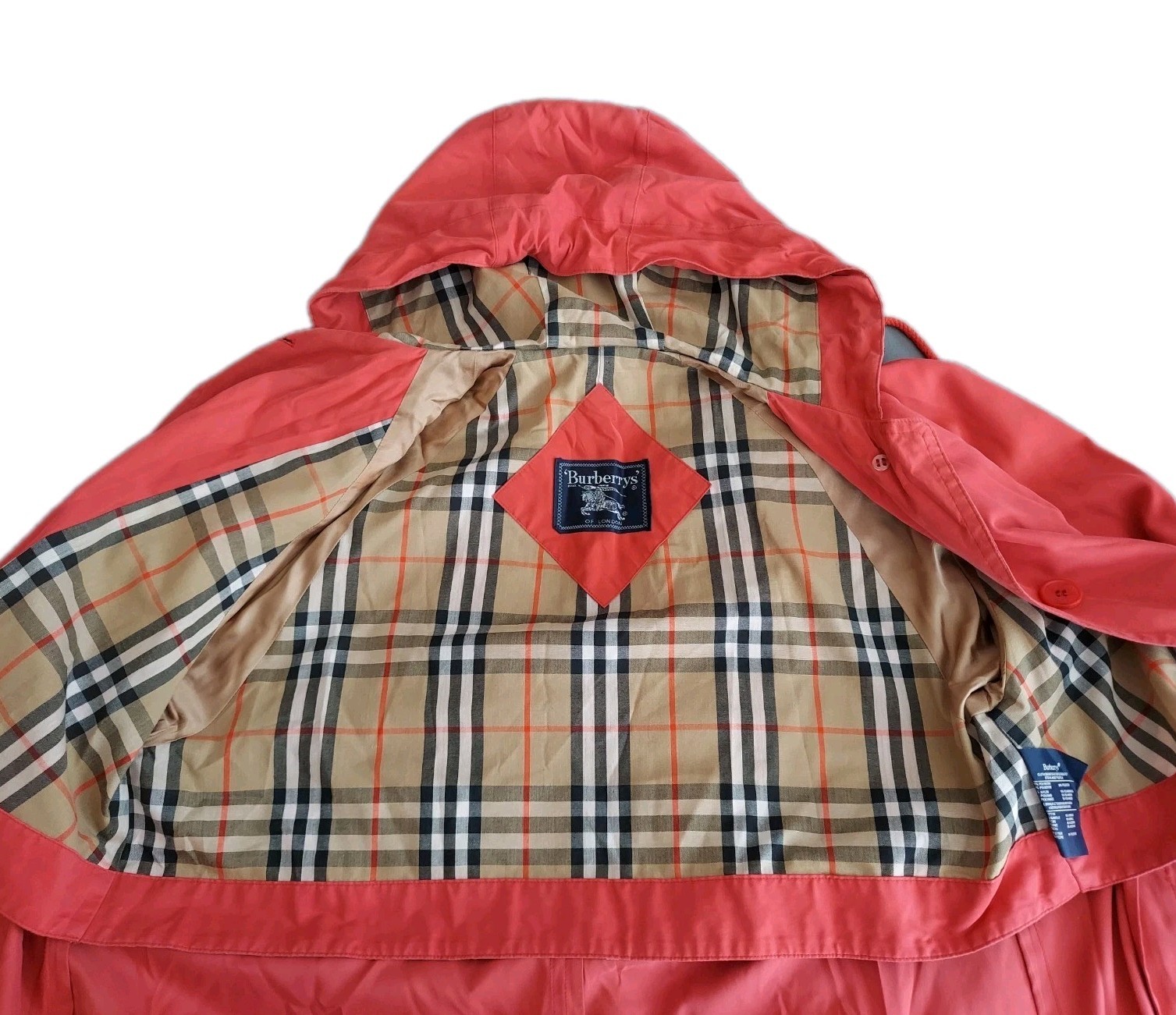 Burberrys Vintage Red Nylon Hooded Long Coat Women’s No Size