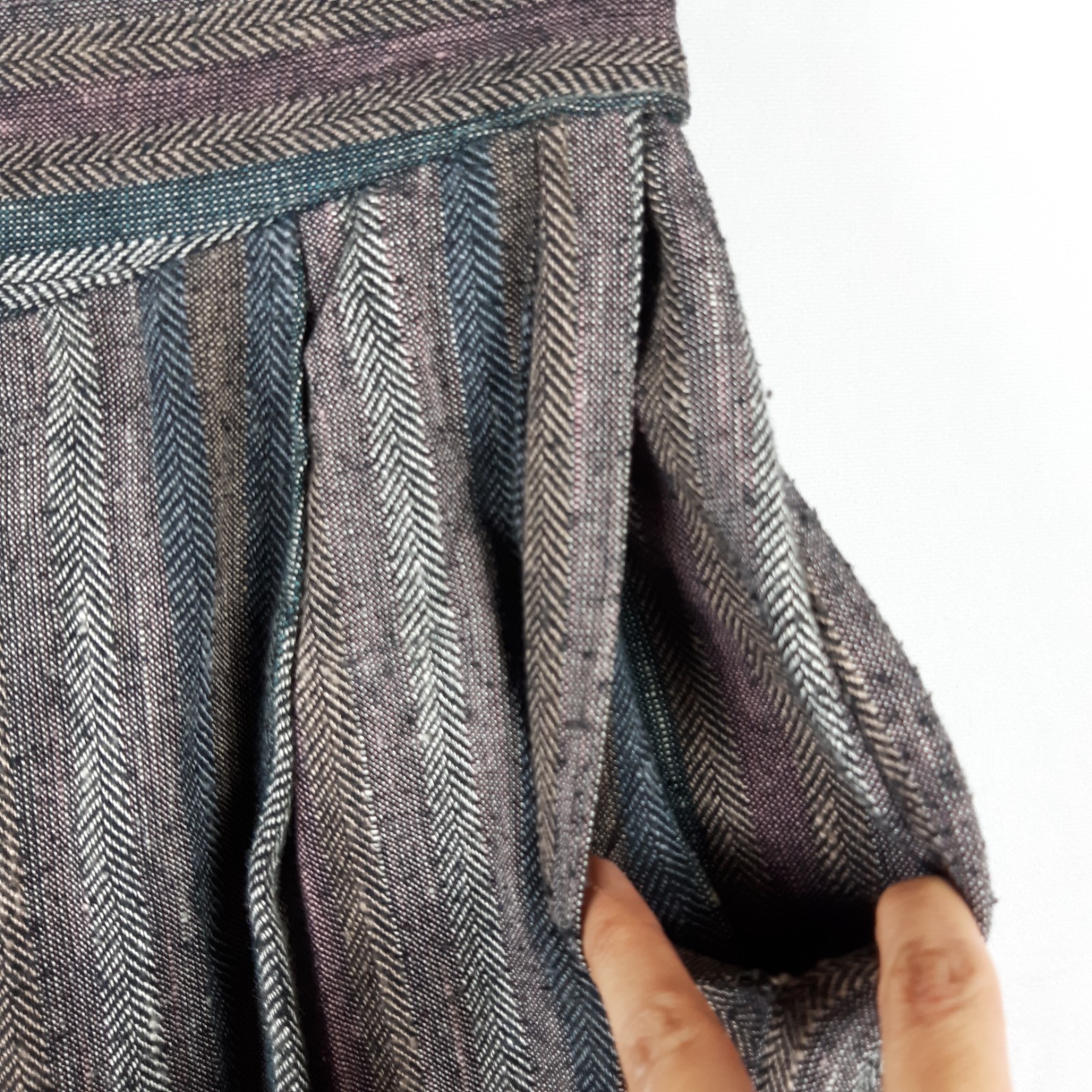 Vintage Feelin’ Jazzie Pleated Stripe Midi Skirt Boho 70s 80s Gray Pockets Sz 10