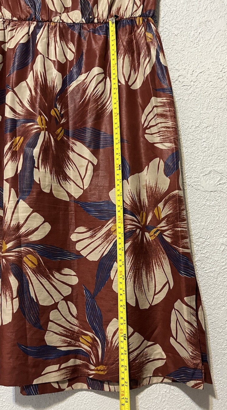 Vintage CALIFORNIA GIRL Short Cap Sleeve Long Floral Dress Sz 12 Brown Wet Look