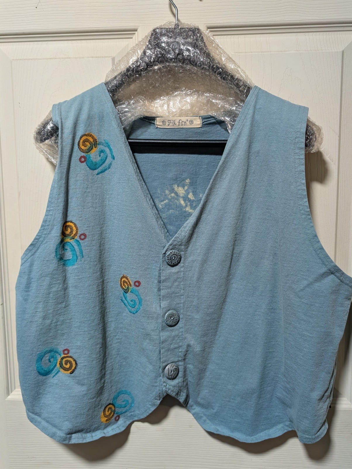 Blue fish rare blue button down vest clothing vintage 90s hand printed organic