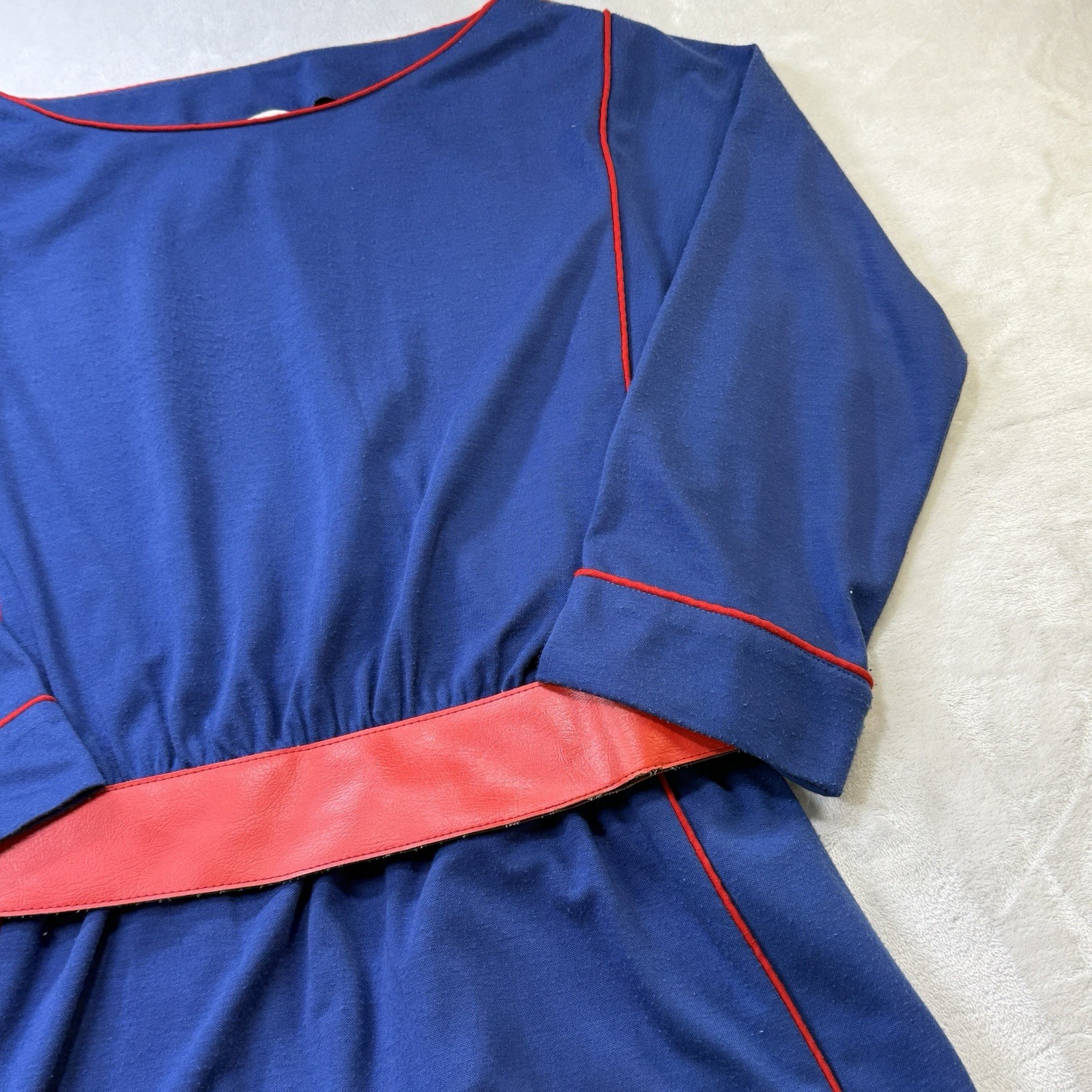 Vtg 60s 70s Act I NY Prairie Puritan Mod Midi Sleves Dress Sz 3/4 USA Belted