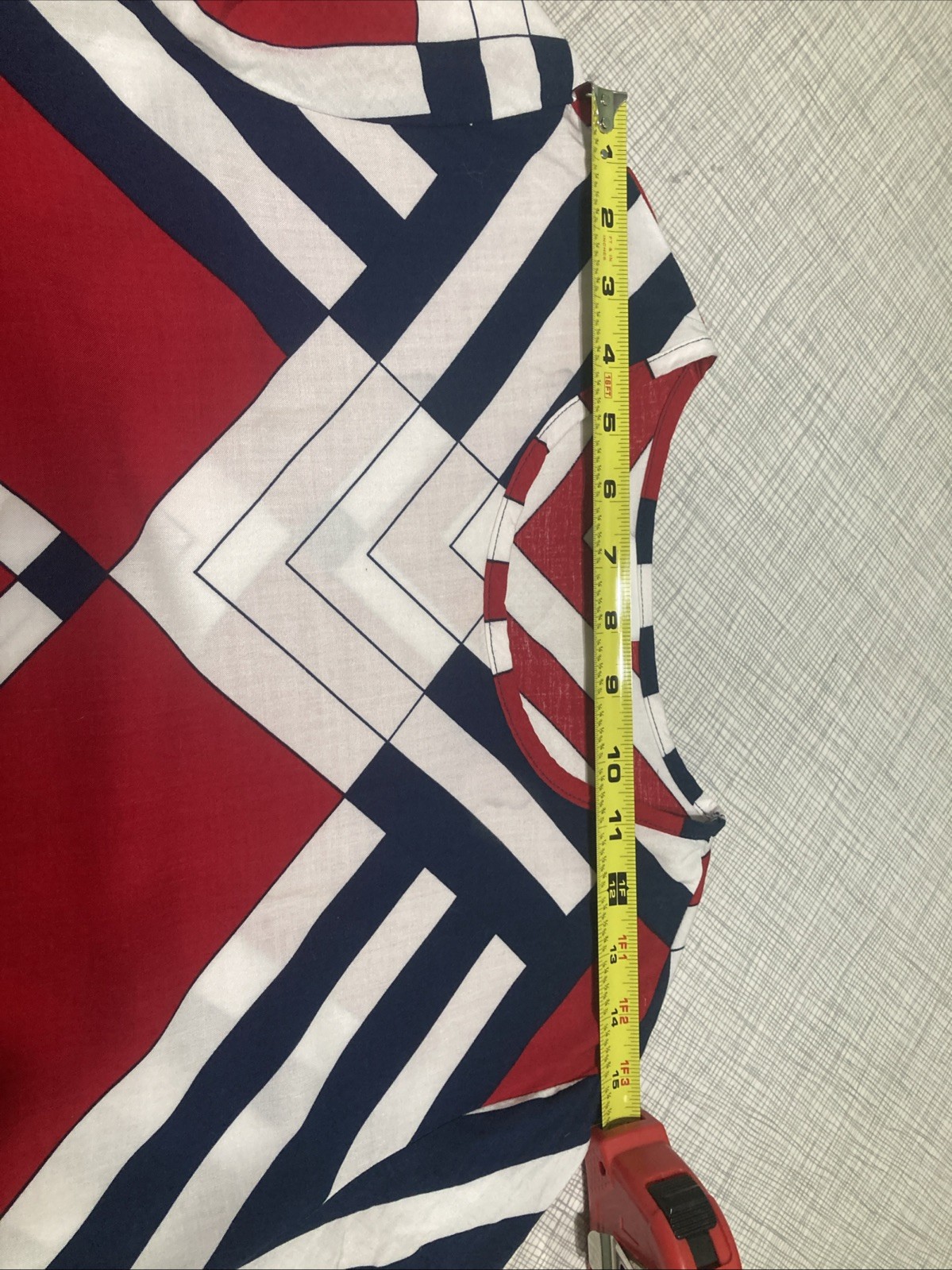 Vtg 80s 90s Blair Boutique Geometric Chevron Rayon Top Blouse XS Patriotic USA