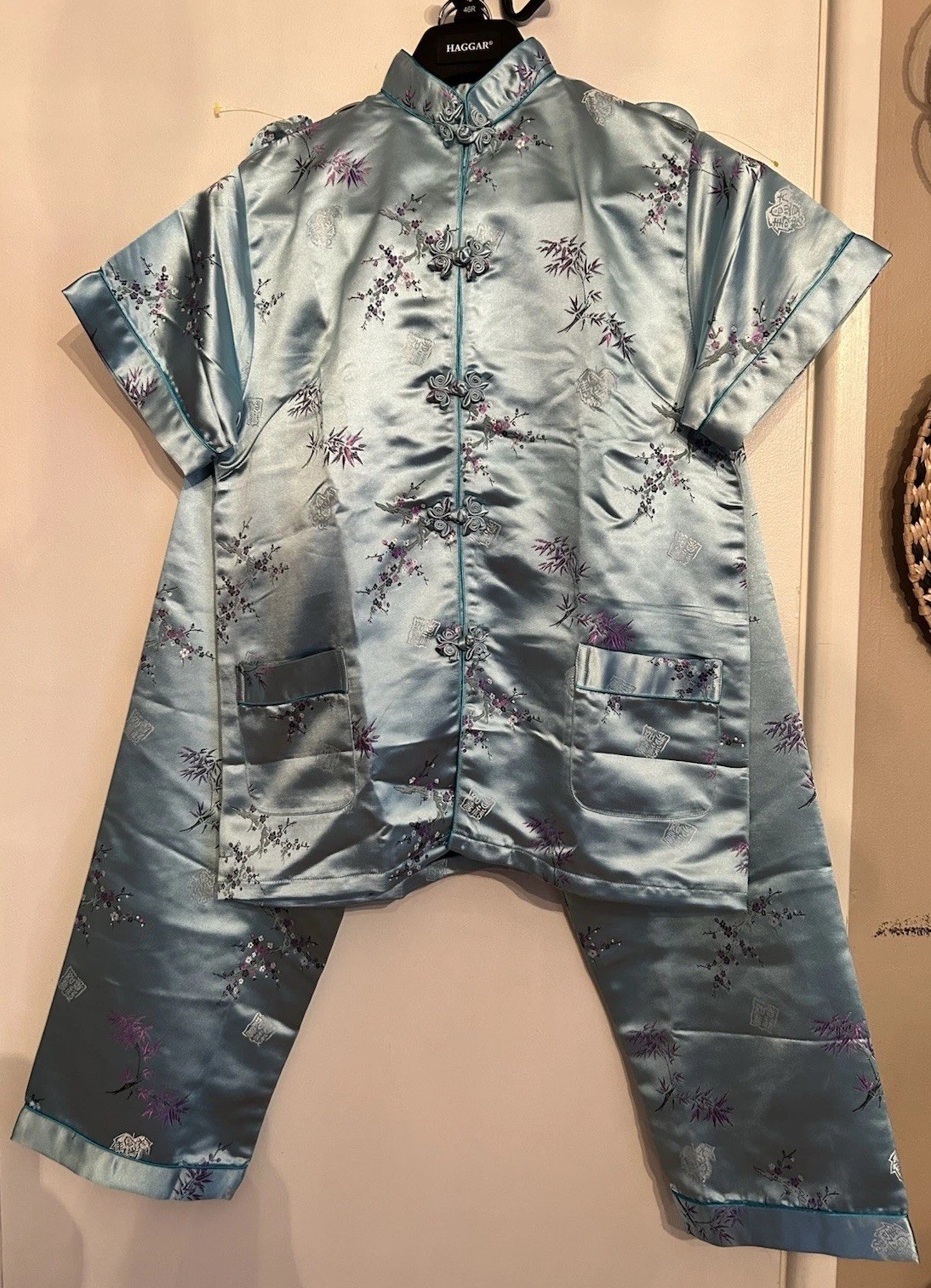 VTG Chinese EveningLoungewear Pajama Set Top & Matching Pants Size Medium 1950s