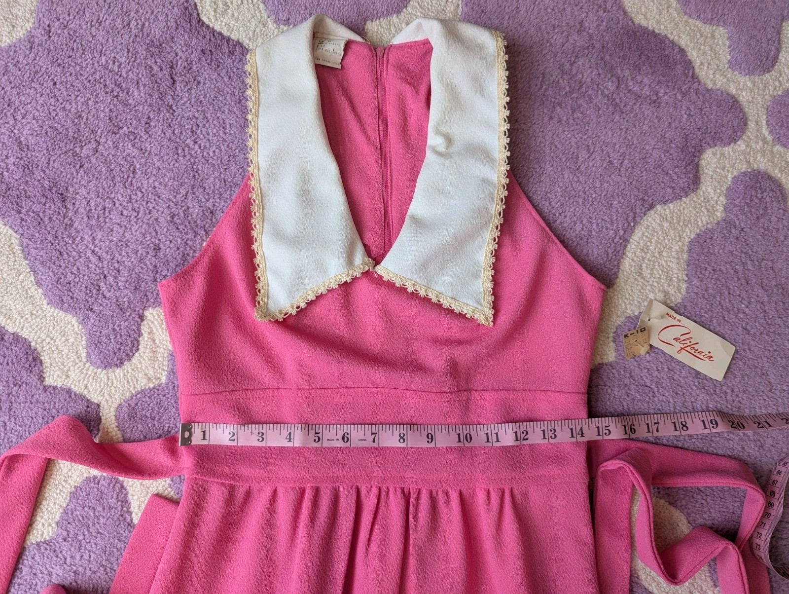 Vintage 70’s Joni Blair Of California Pink Dagger Collar Polyester Maxi Dress S