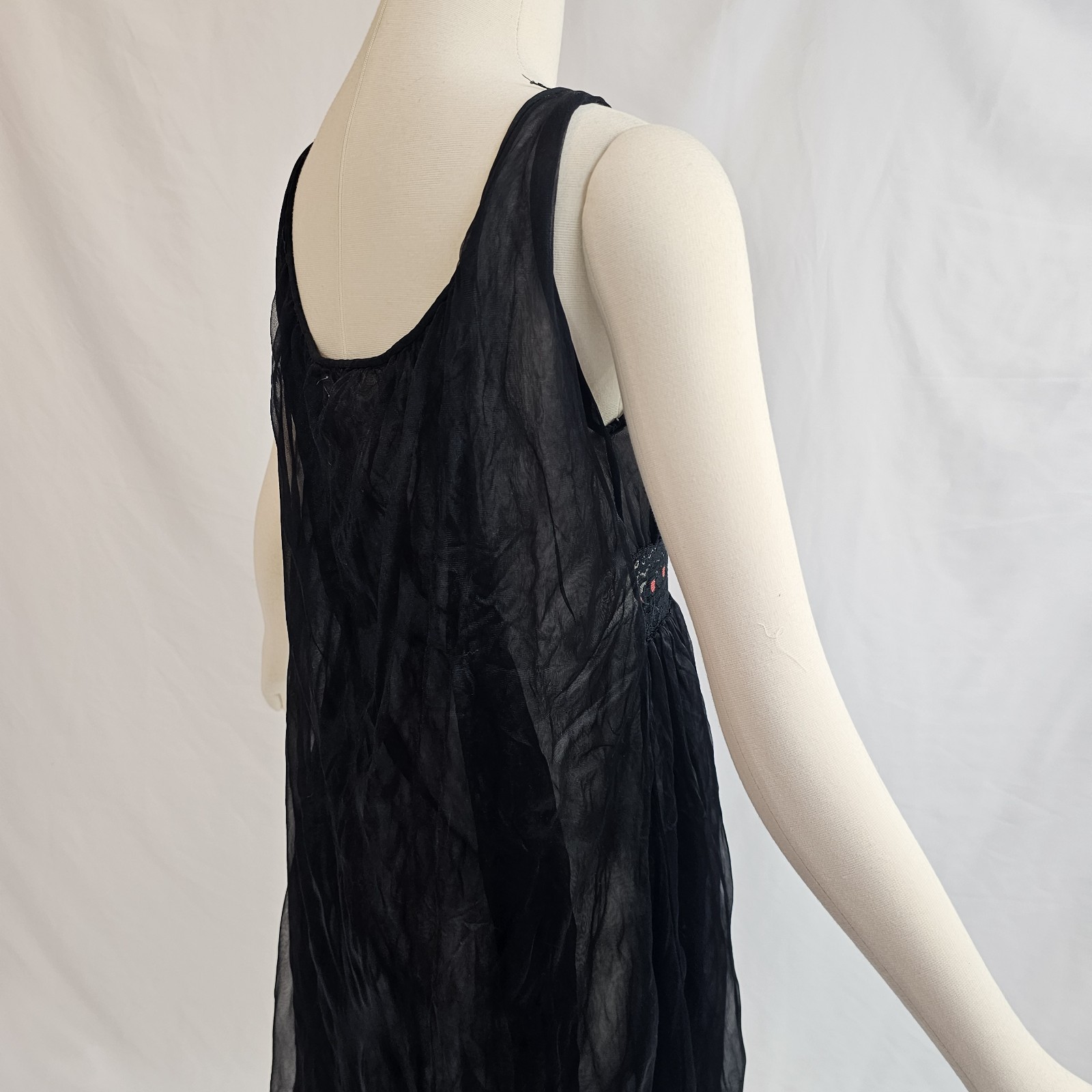 Vintage 1960s Black Lingerie Nightgown Slip Dress Red Lace Chiffon 60s Avian