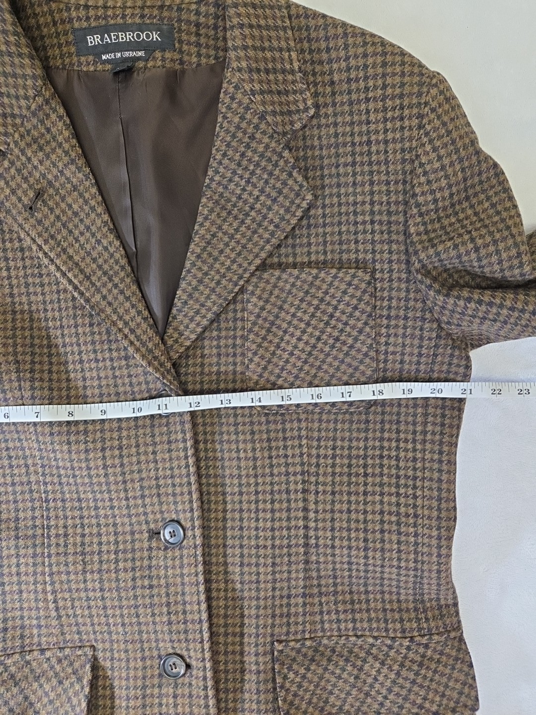 Vtg 90s Braebrook Equestrian English Country Blazer Wool Check Elbow Patches 14