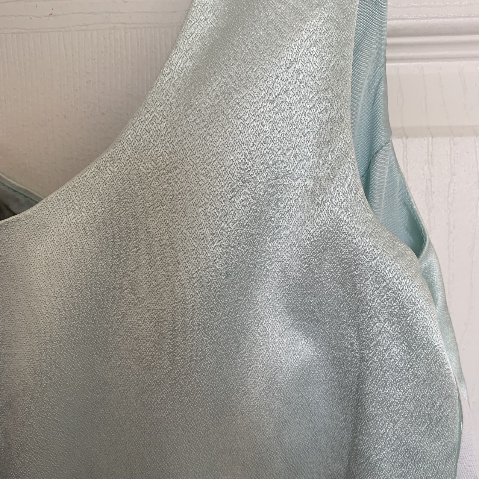 Vintage Dress ILGWU Medium Mint Green Full Length Sleeveless Gown With Slit