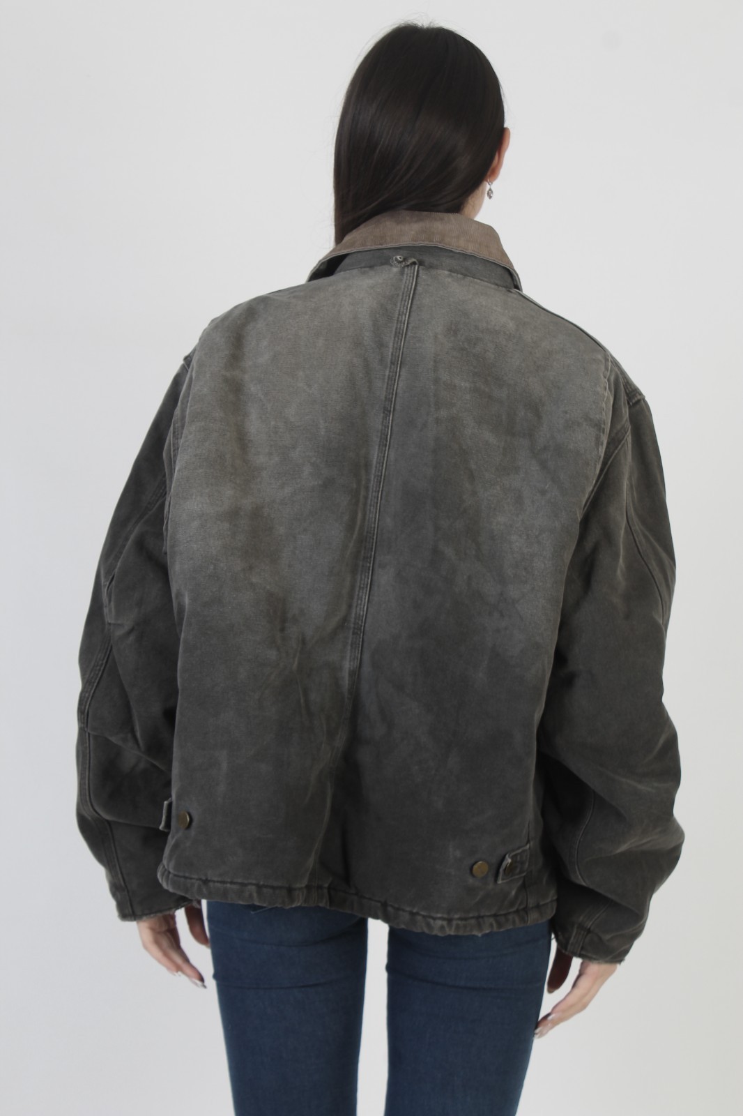 Vintage Carhartt Corduroy Collar Coat Insulated Black Chore Work Full Zip Jacket