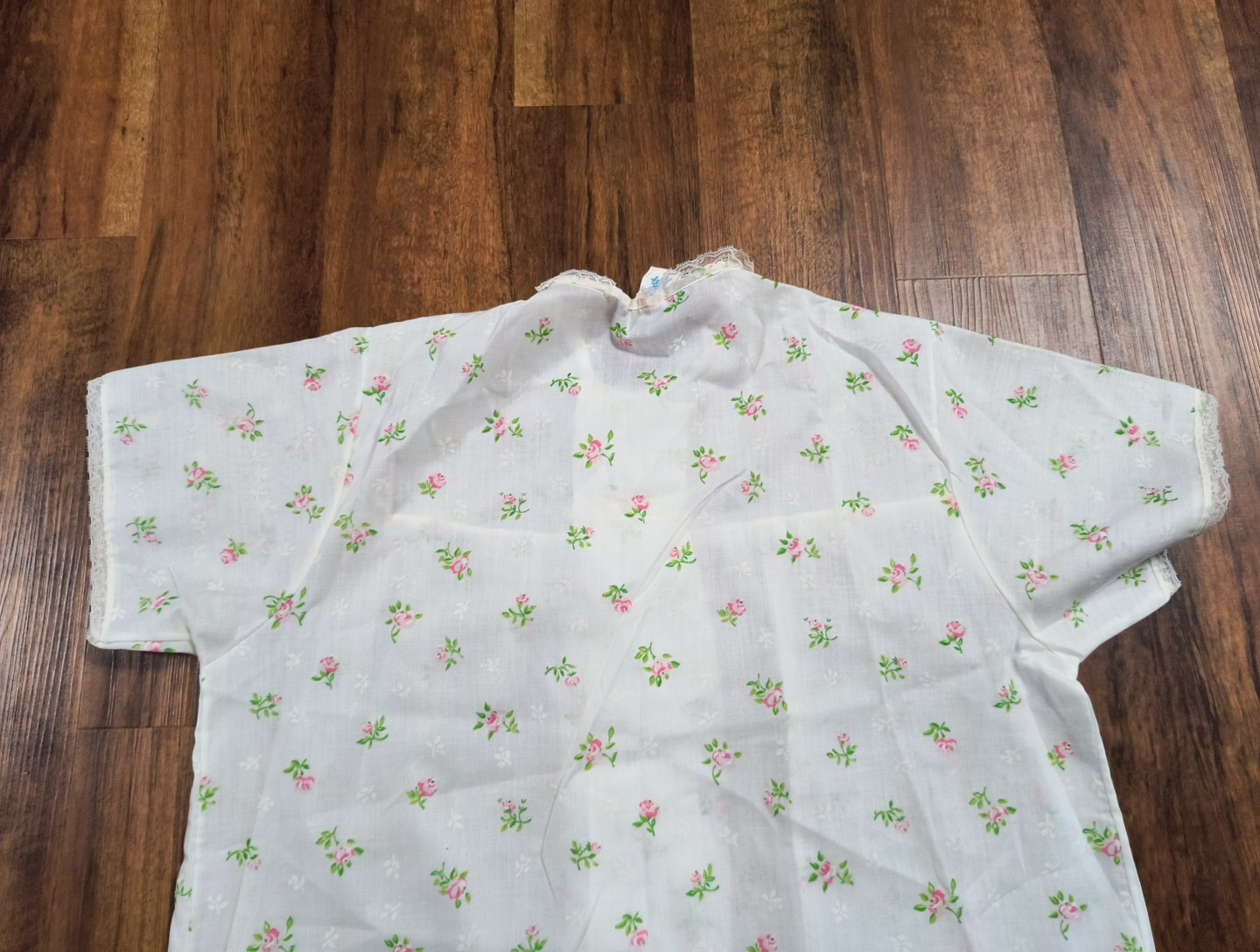Vintage Katz Button Up Lace Trim Forest Floral Pajama Top