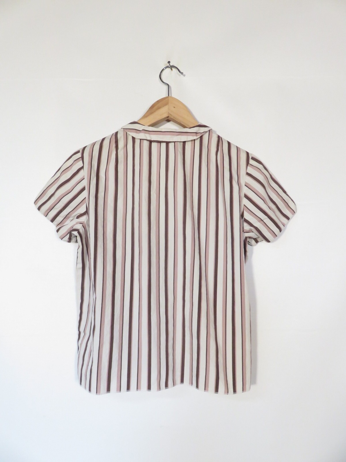 Vintage 60s Brown Striped Tailored Blouse Size M/L